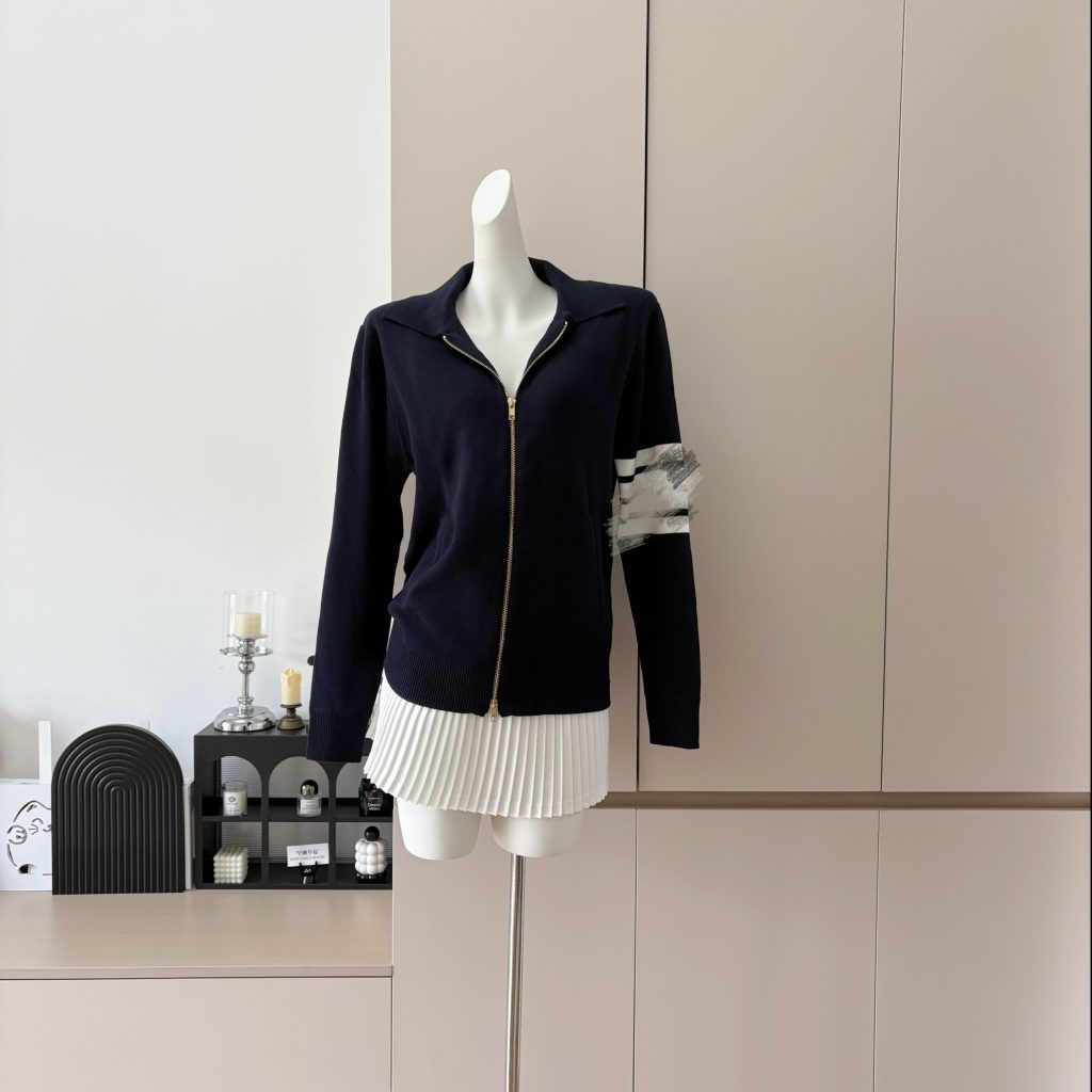 Women's British Preppy Knit Zip Jacket and Skirt Set