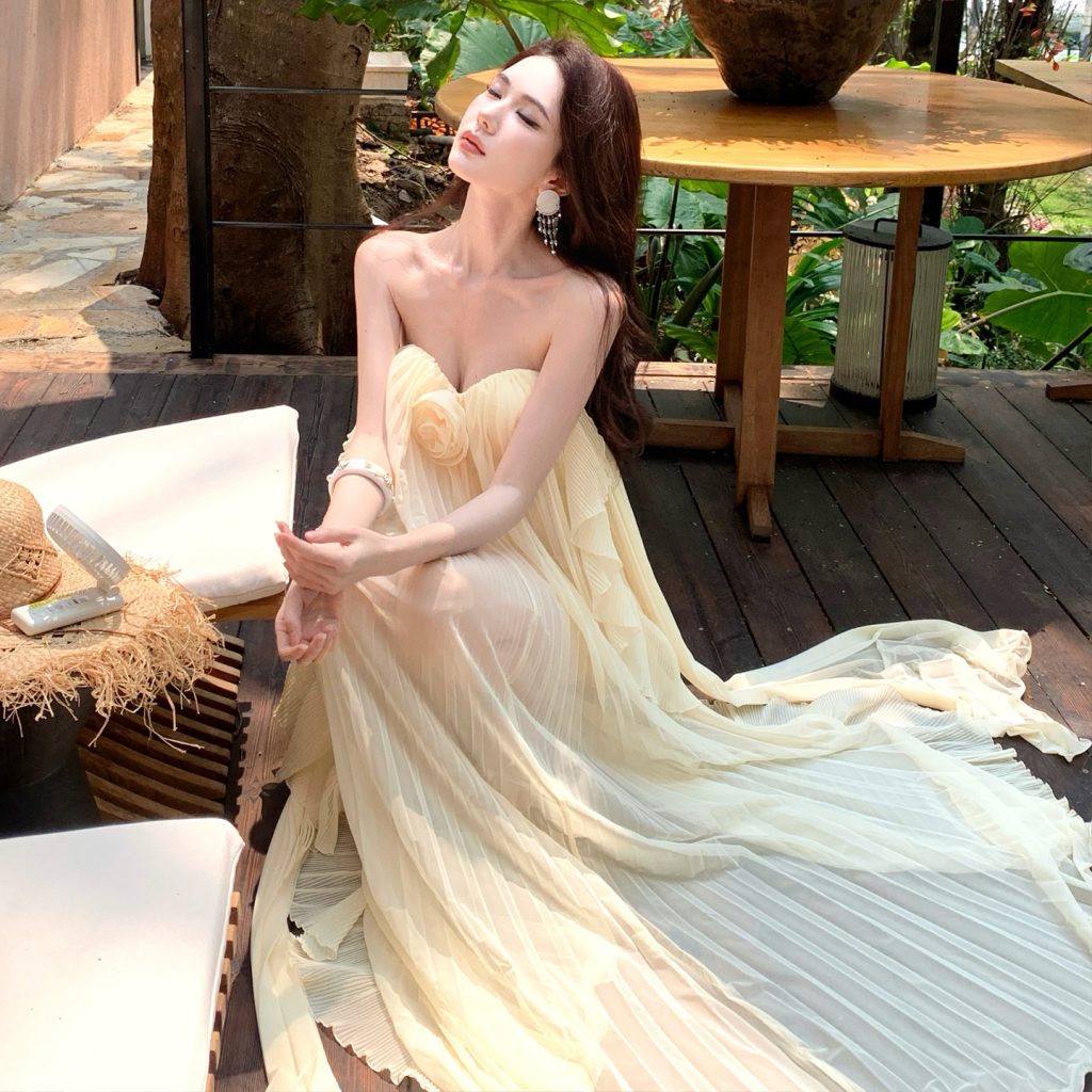 Mesh Halter Strapless Open Back Vacation Dress