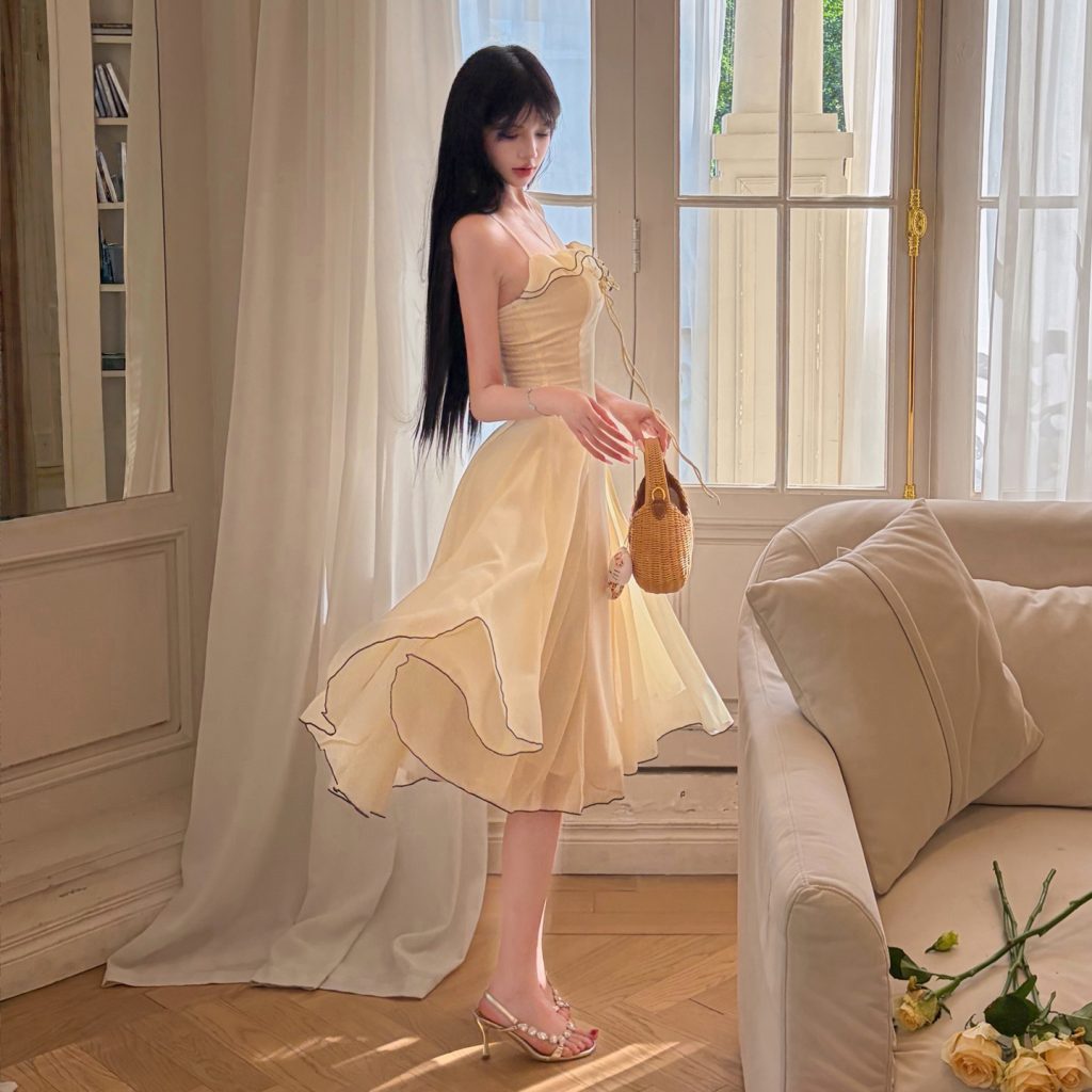 Prague Lover Light Yellow Slip Dress Women Summer A-Line
