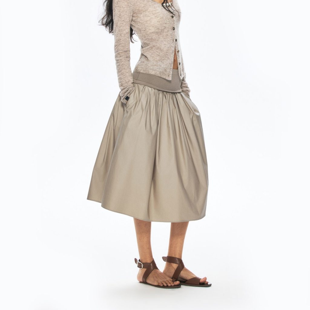 Women's Picnic Skirt High Waist Ribbed Elastic Paneled Loose Umbrella Skirt